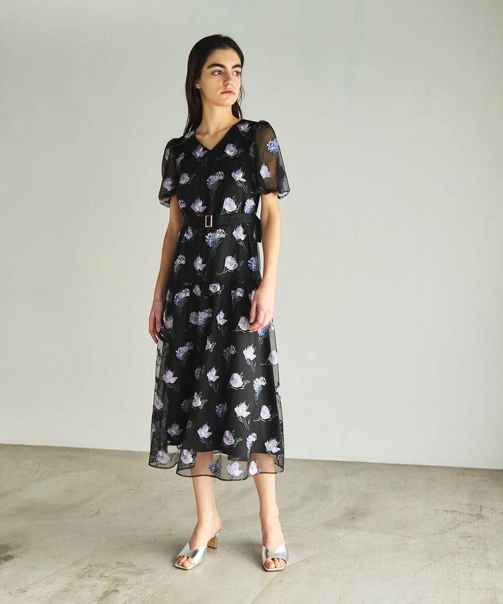 GRACE CONTINENTAL レトロフラワー刺繍ワンピース 