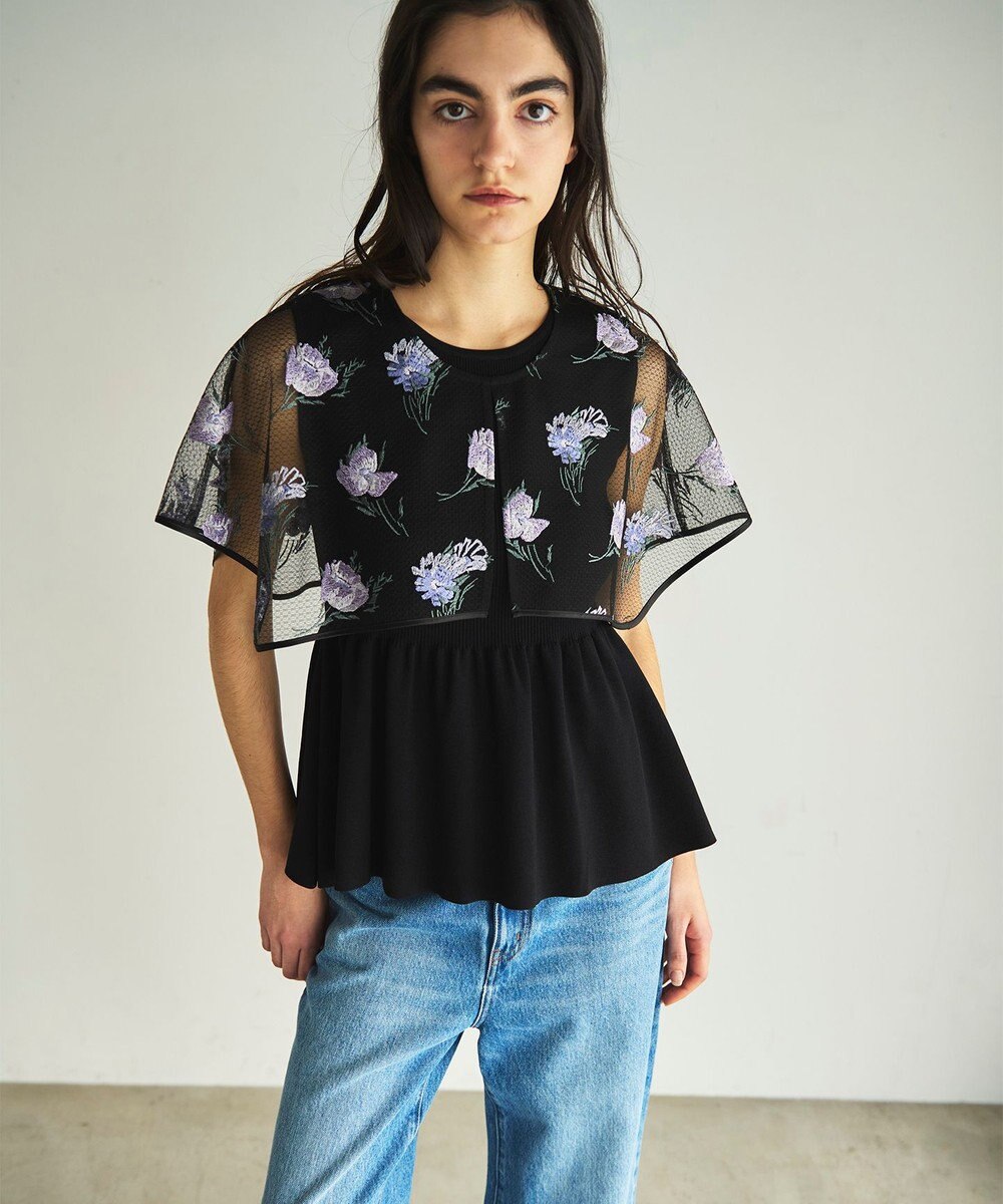 GRACE CONTINENTAL 刺繍ケープニットトップ 