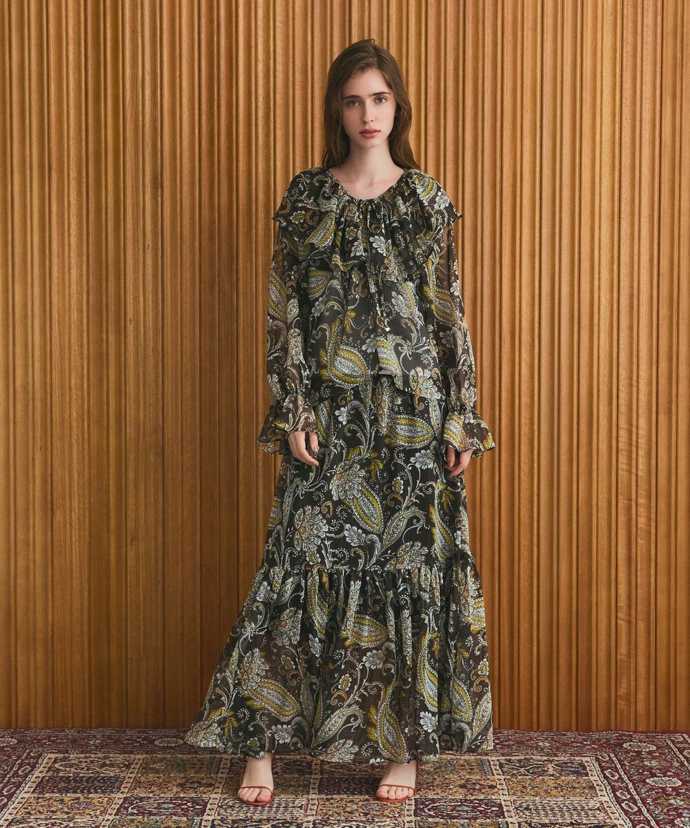 GRACE CONTINENTAL ラメストライププリントブラウス 