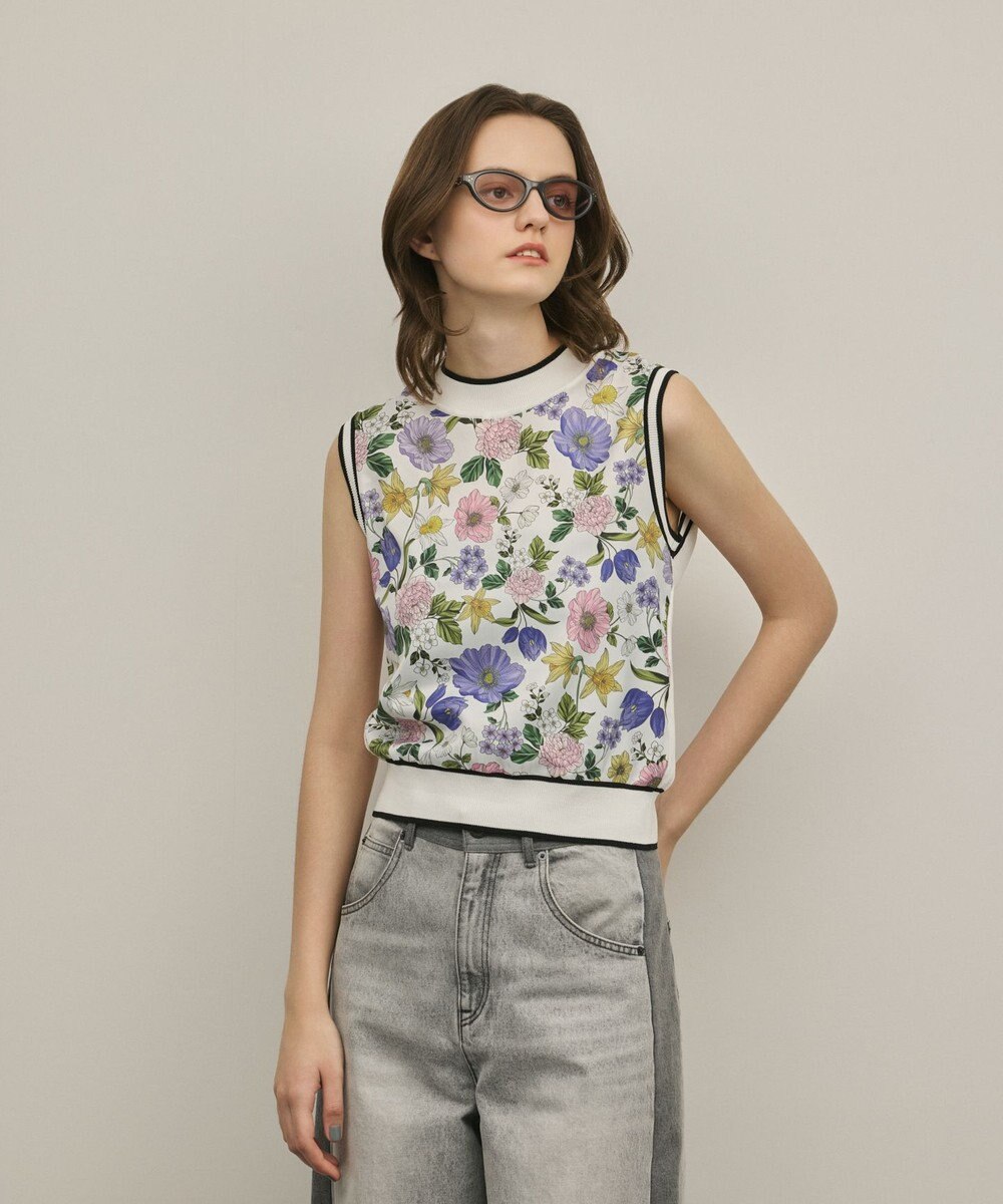 GRACE CONTINENTAL フラワープリントニットトップ 