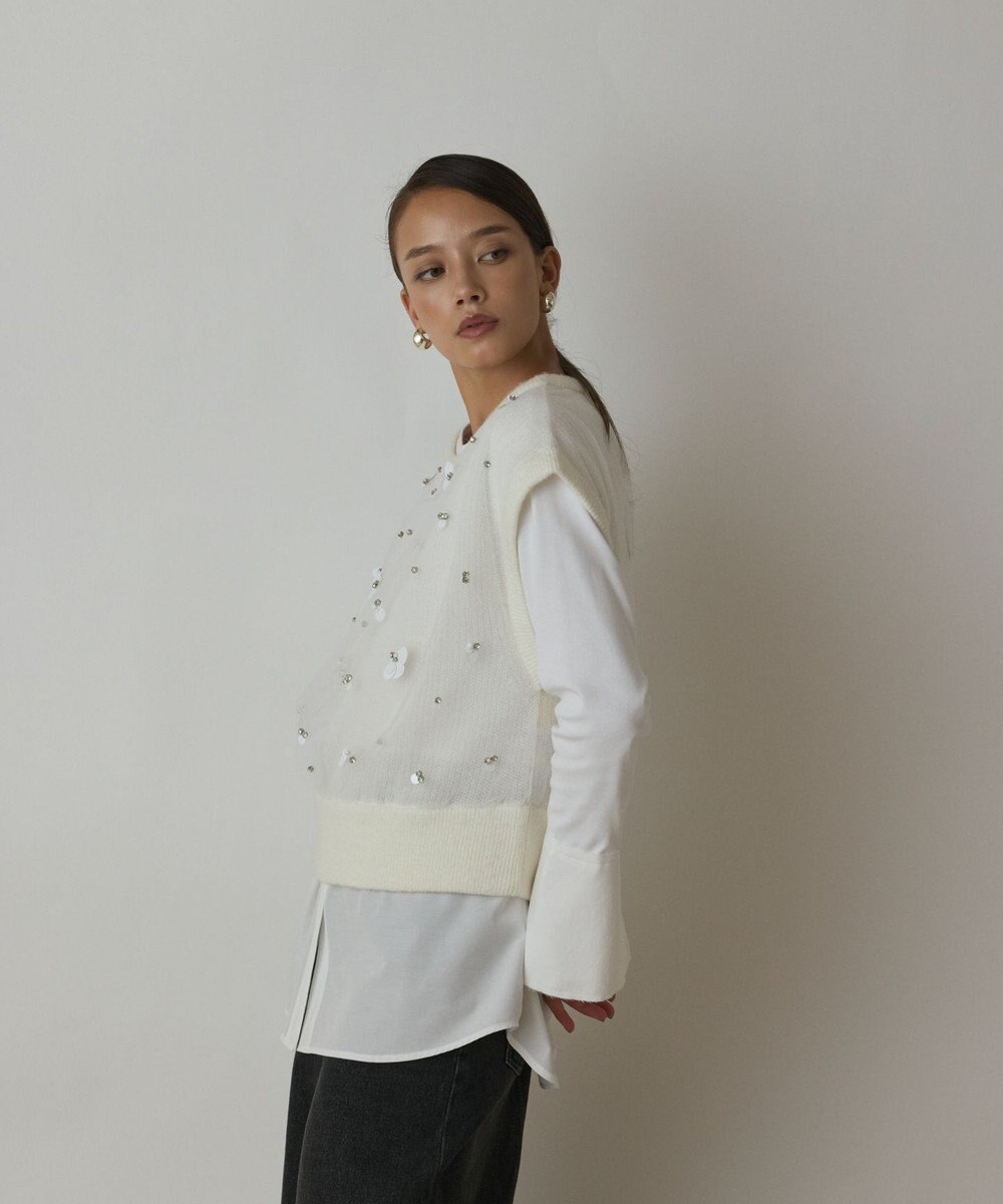 GRACE CONTINENTAL チュール刺繍ニットトップ 