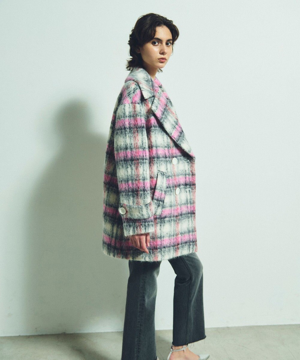 GRACE CONTINENTAL シャギーチェックピーコート