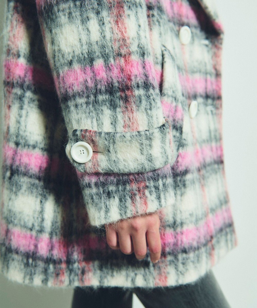 GRACE CONTINENTAL シャギーチェックピーコート 