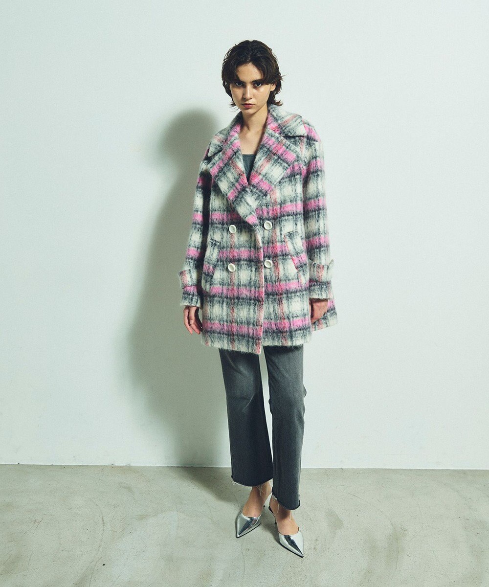 GRACE CONTINENTAL シャギーチェックピーコート