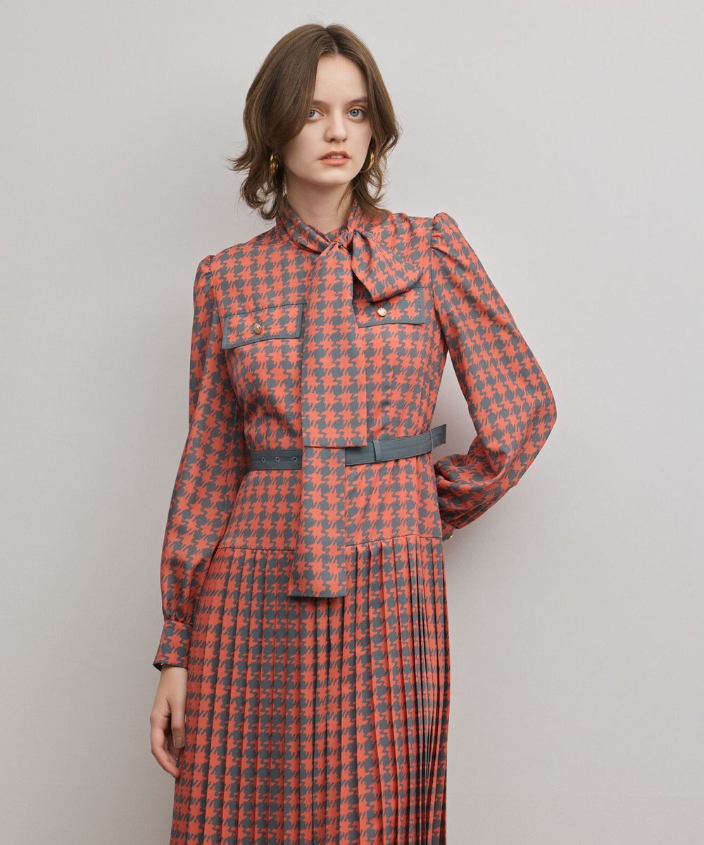 GRACE CONTINENTAL バイカラーチェックプリントワンピース 