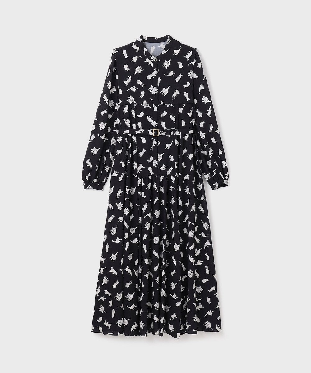 GRACE CONTINENTAL キャットプリントフライヨークワンピース