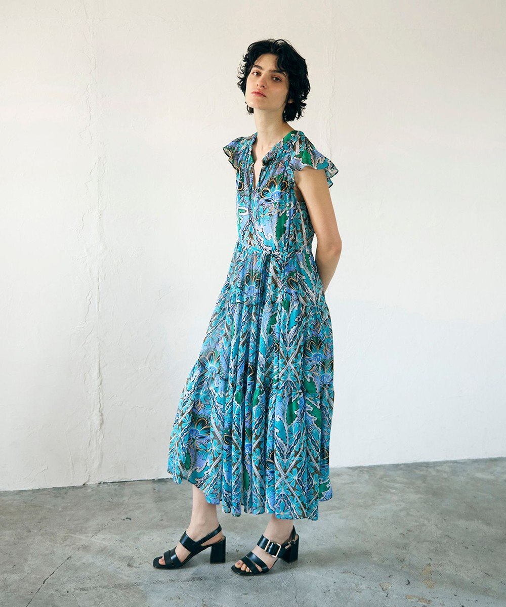 GRACE CONTINENTAL シフォンプリントティアードワンピース 