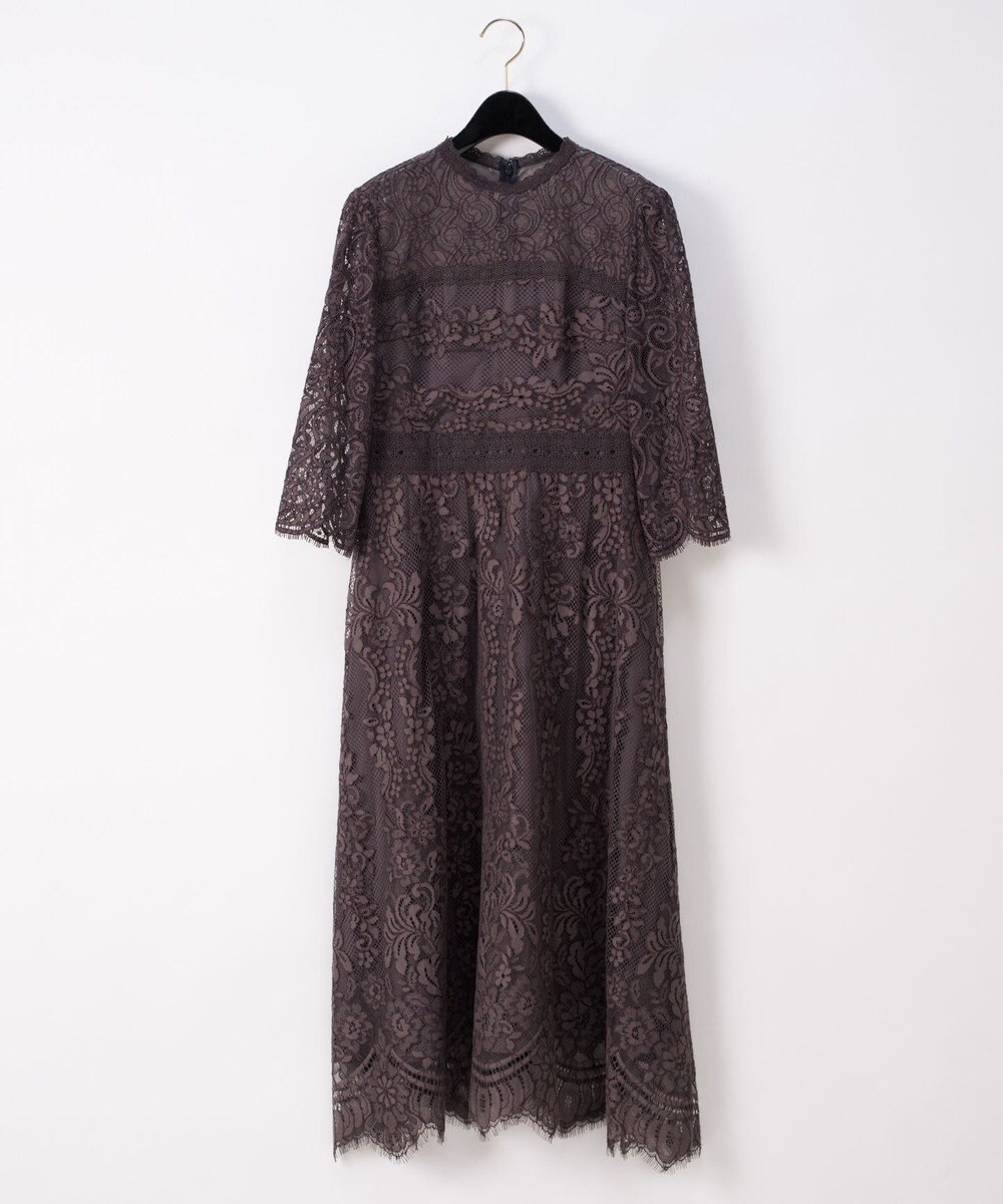 GRACE CONTINENTAL ハイネックレース切替ワンピース グレー