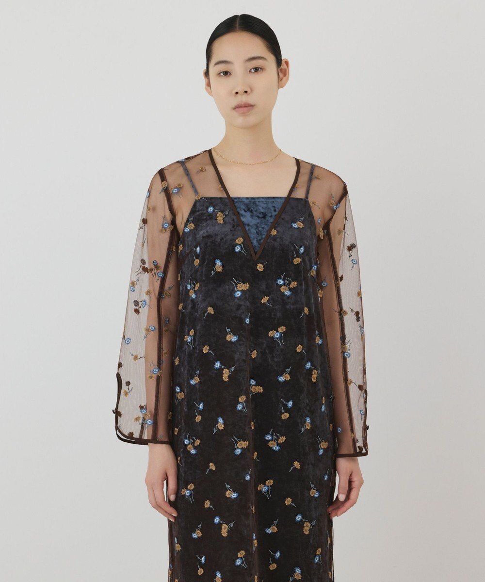 GRACE CONTINENTAL 刺繍レイヤードベロアワンピース 