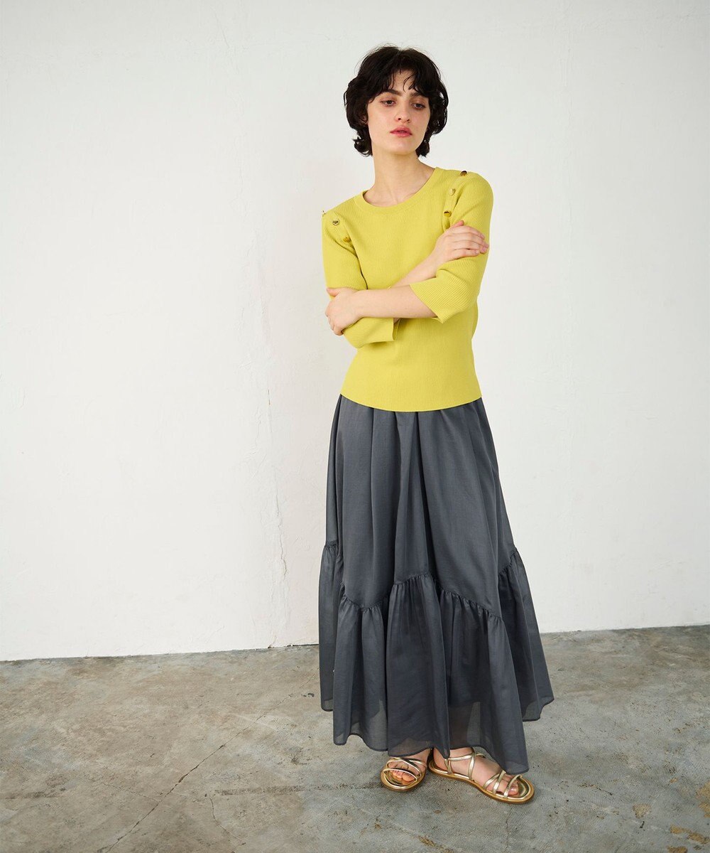 GRACE CONTINENTAL メタル釦リブニットトップ