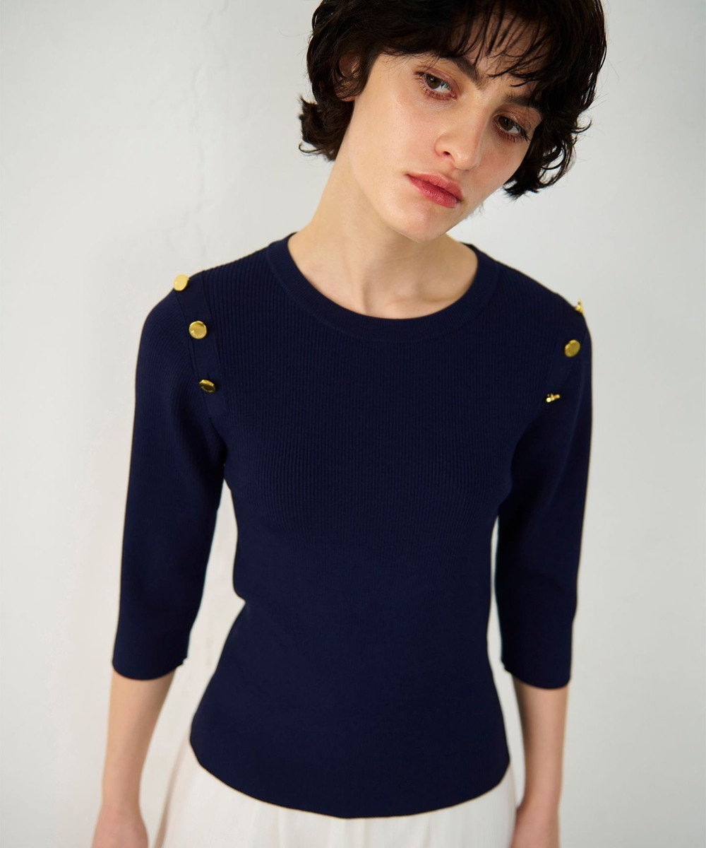 GRACE CONTINENTAL メタル釦リブニットトップ