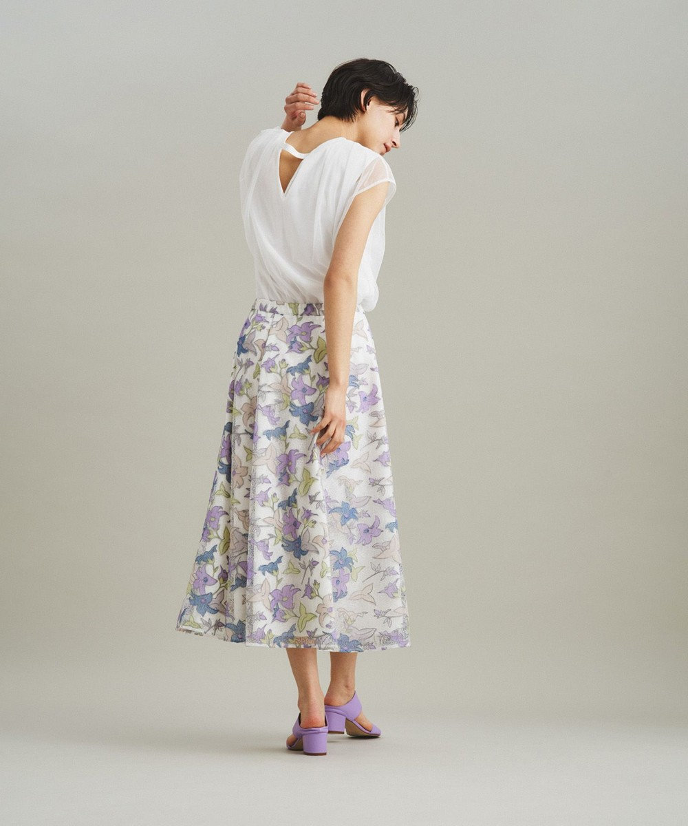 ラメチュール刺繍フレアスカート, ホワイト, 36