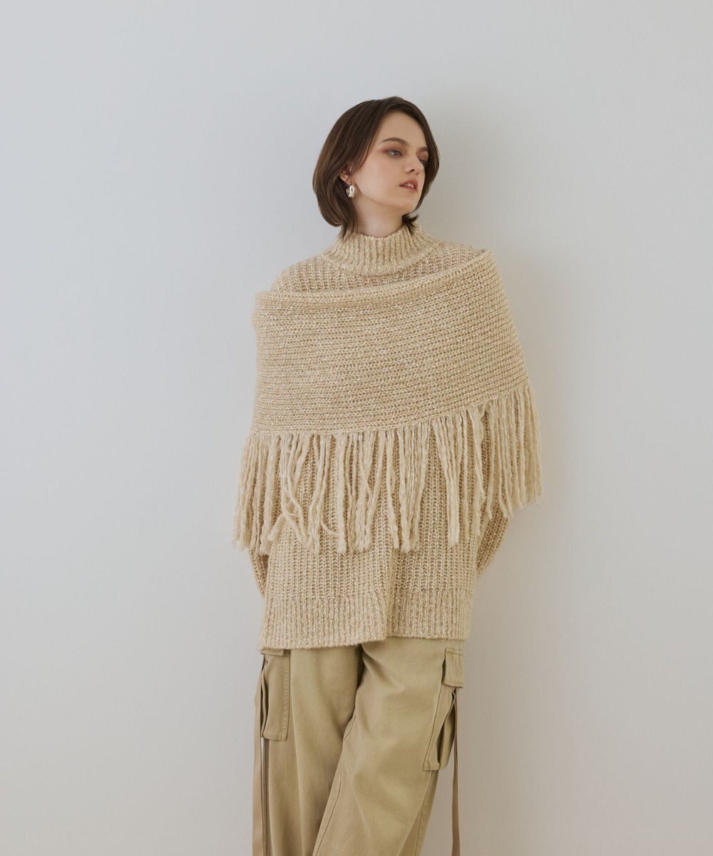 GRACE CONTINENTAL フリンジケープニットトップ 