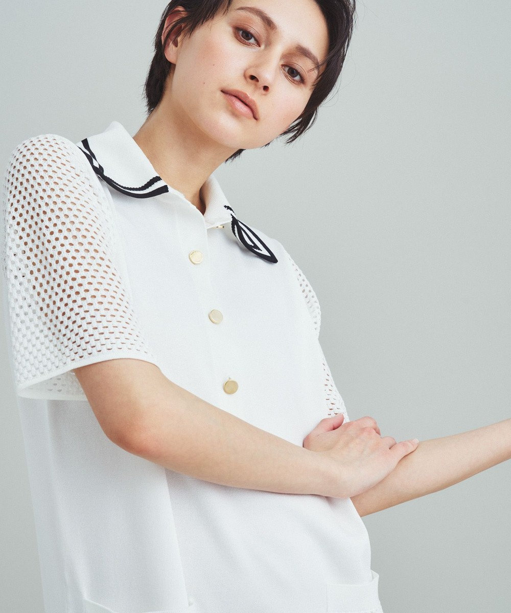 GRACE CONTINENTAL メッシュスリーブニットワンピース ホワイト