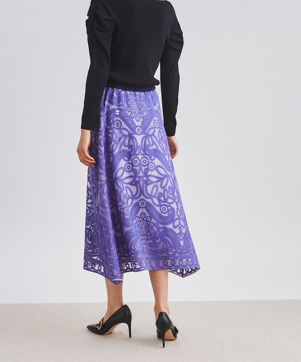 刺繍レースギャザースカート, パープル, 36