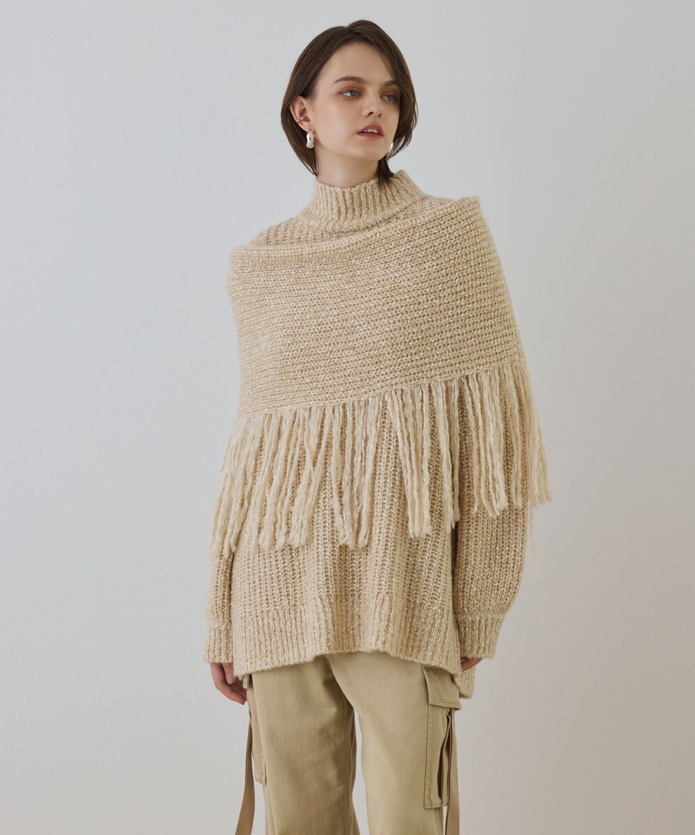 GRACE CONTINENTAL フリンジケープニットトップ 