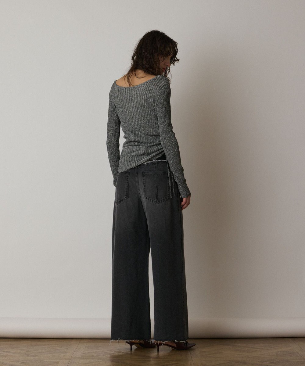 GRACE CONTINENTAL ラメリブクルーネックトップ