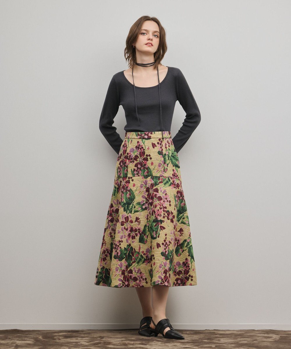 GRACE CONTINENTAL フラワージャガードフレアスカート 