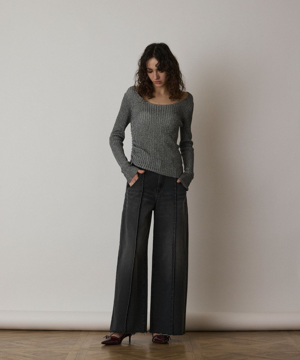 GRACE CONTINENTAL ラメリブクルーネックトップ