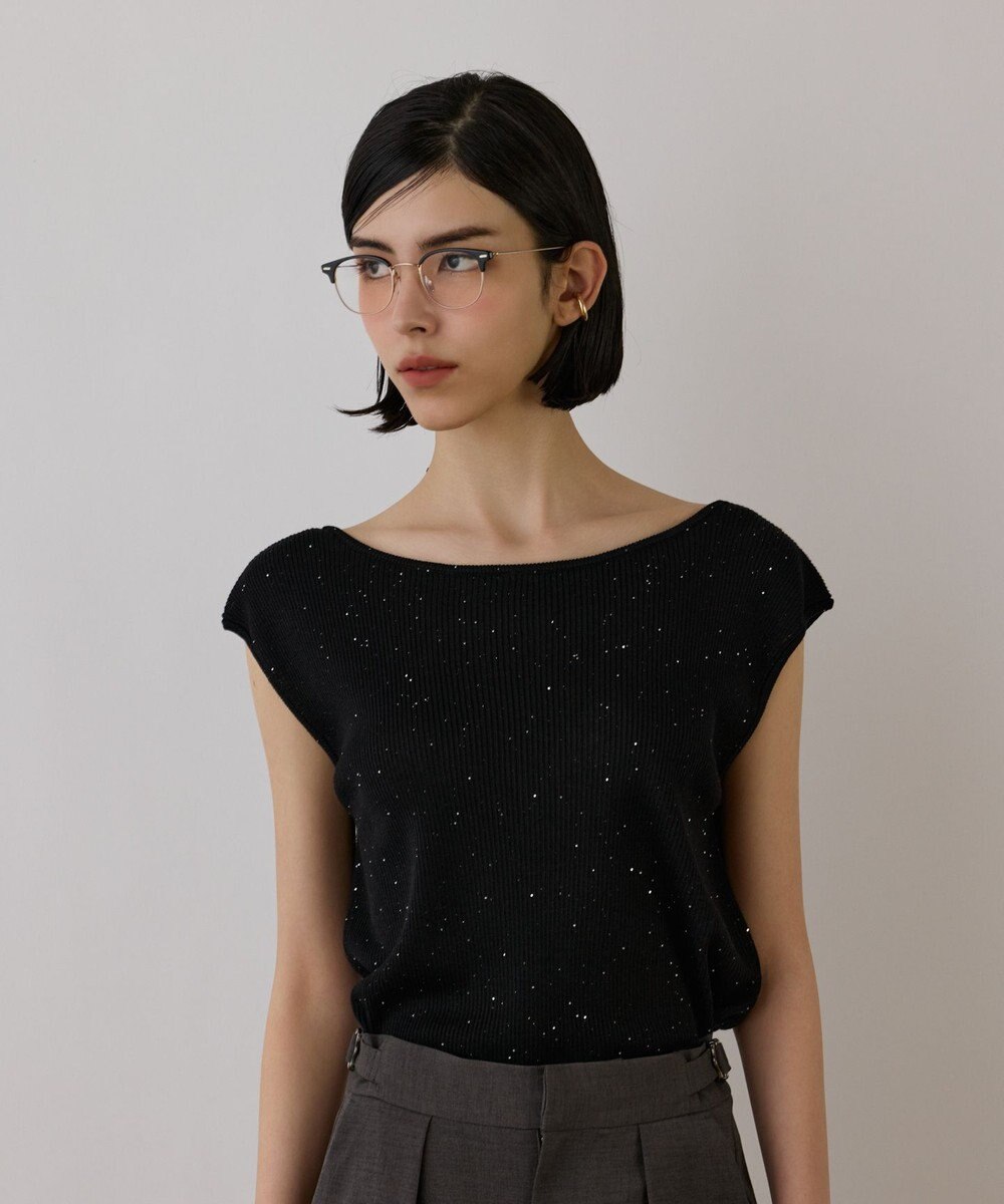 GRACE CONTINENTAL スパンコールリブトップ 