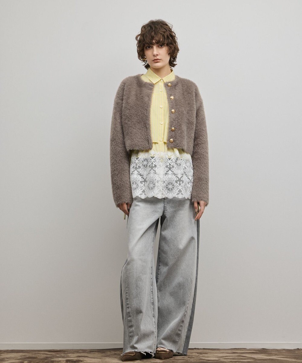 GRACE CONTINENTAL フェザーショートニットカーディガン 