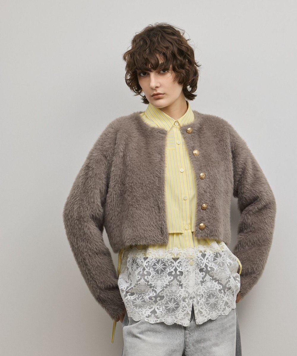GRACE CONTINENTAL フェザーショートニットカーディガン 