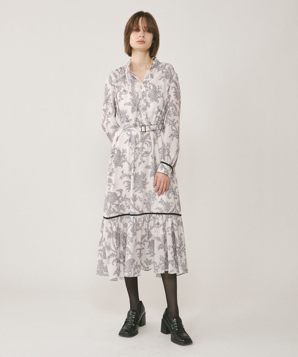 GRACE CONTINENTAL サラサプリントリボン付ワンピース 