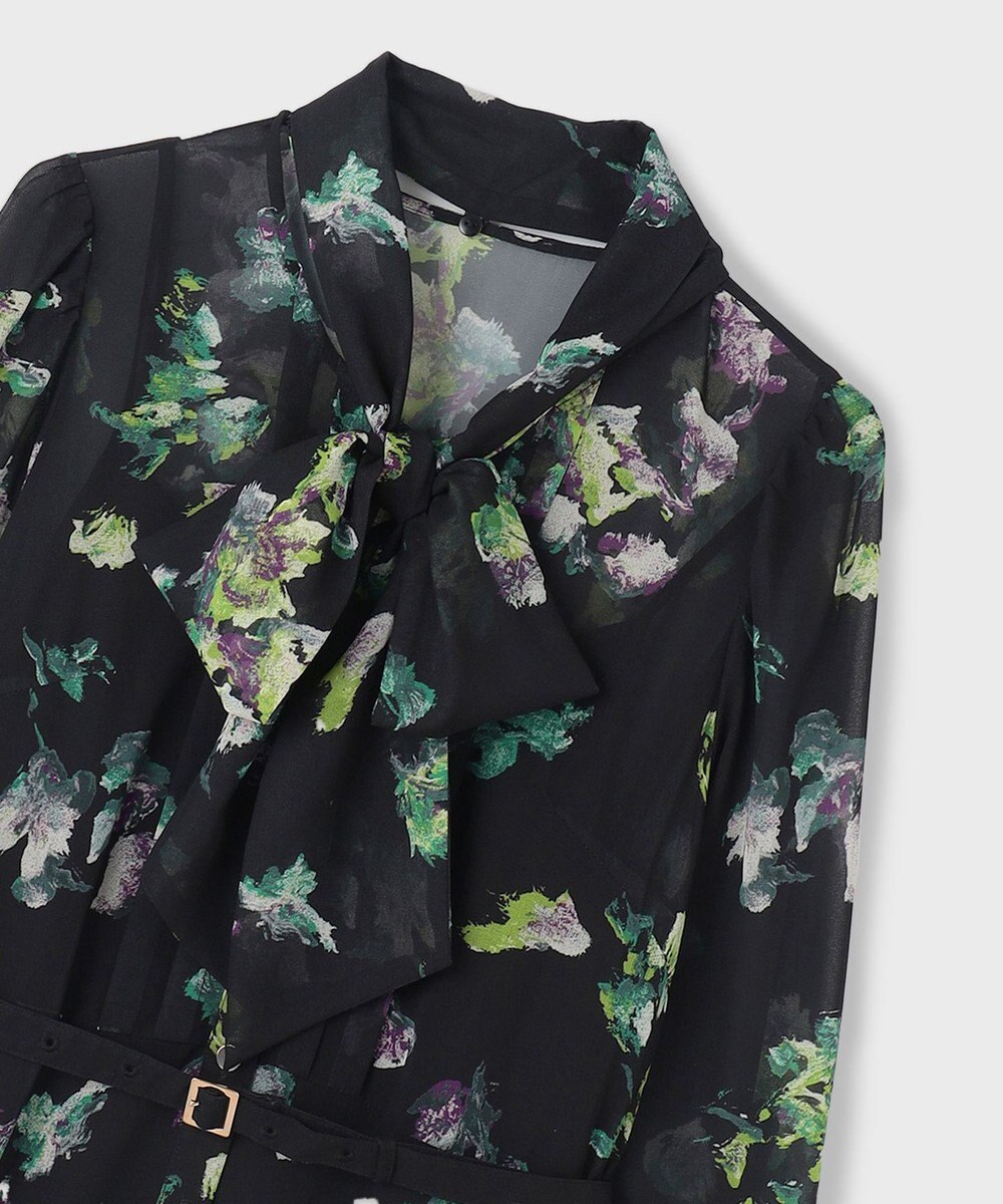 GRACE CONTINENTAL フラワープリントボウタイ付ワンピース 