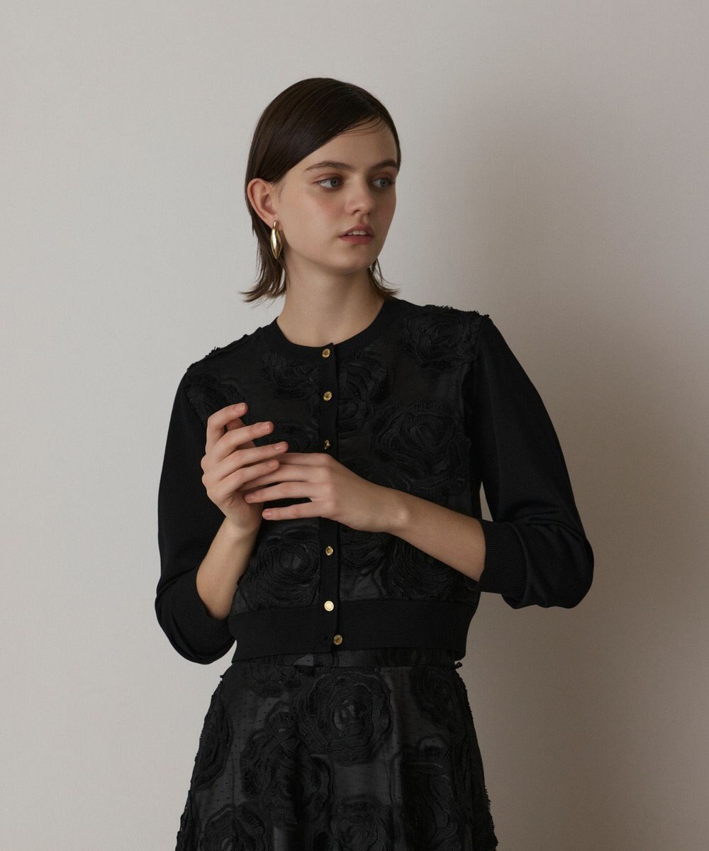 GRACE CONTINENTAL ローズ刺繍ニットカーディガン 