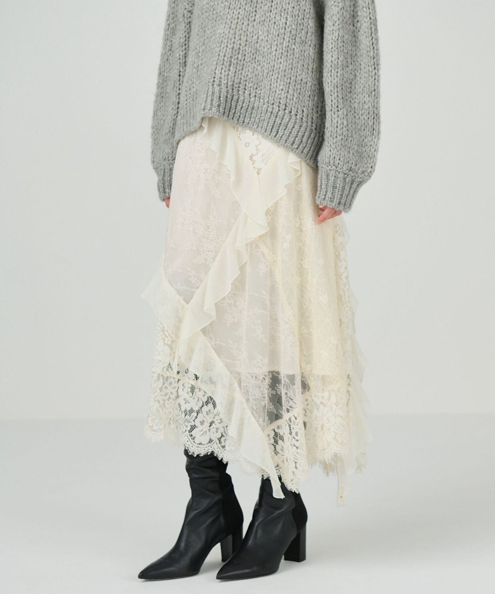 GRACE CONTINENTAL シフォントリミングレーススカート 