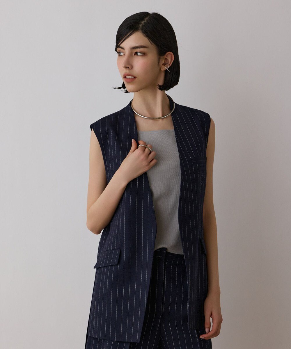 GRACE CONTINENTAL ストライプノーカラージレ 