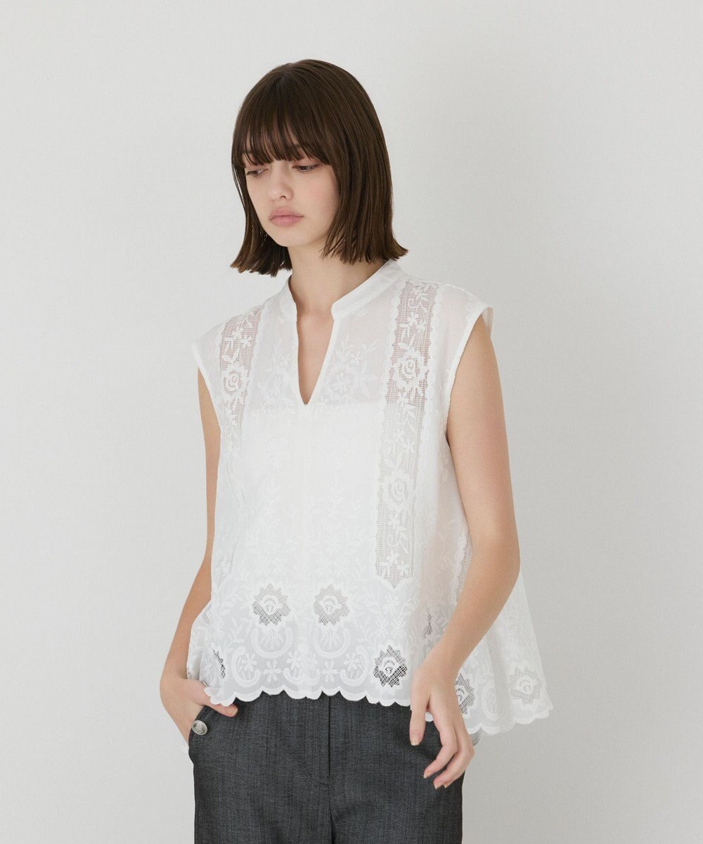 GRACE CONTINENTAL 刺繍スキッパートップ 