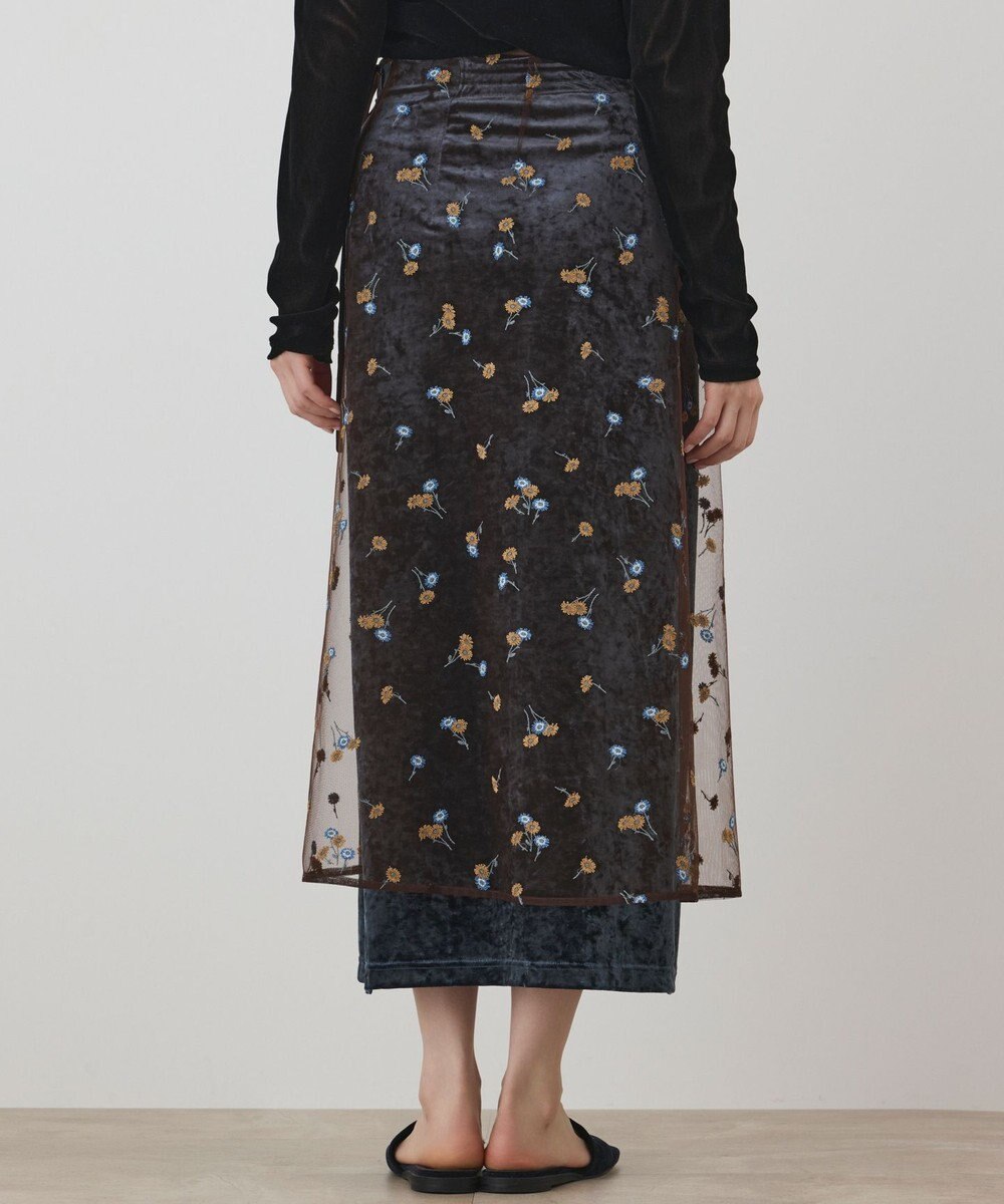 GRACE CONTINENTAL 刺繍レイヤードベロアスカート 