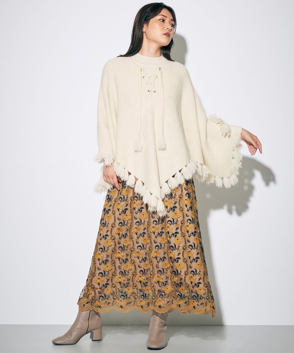 サラサ刺繍ギャザースカート, ベージュ, 36