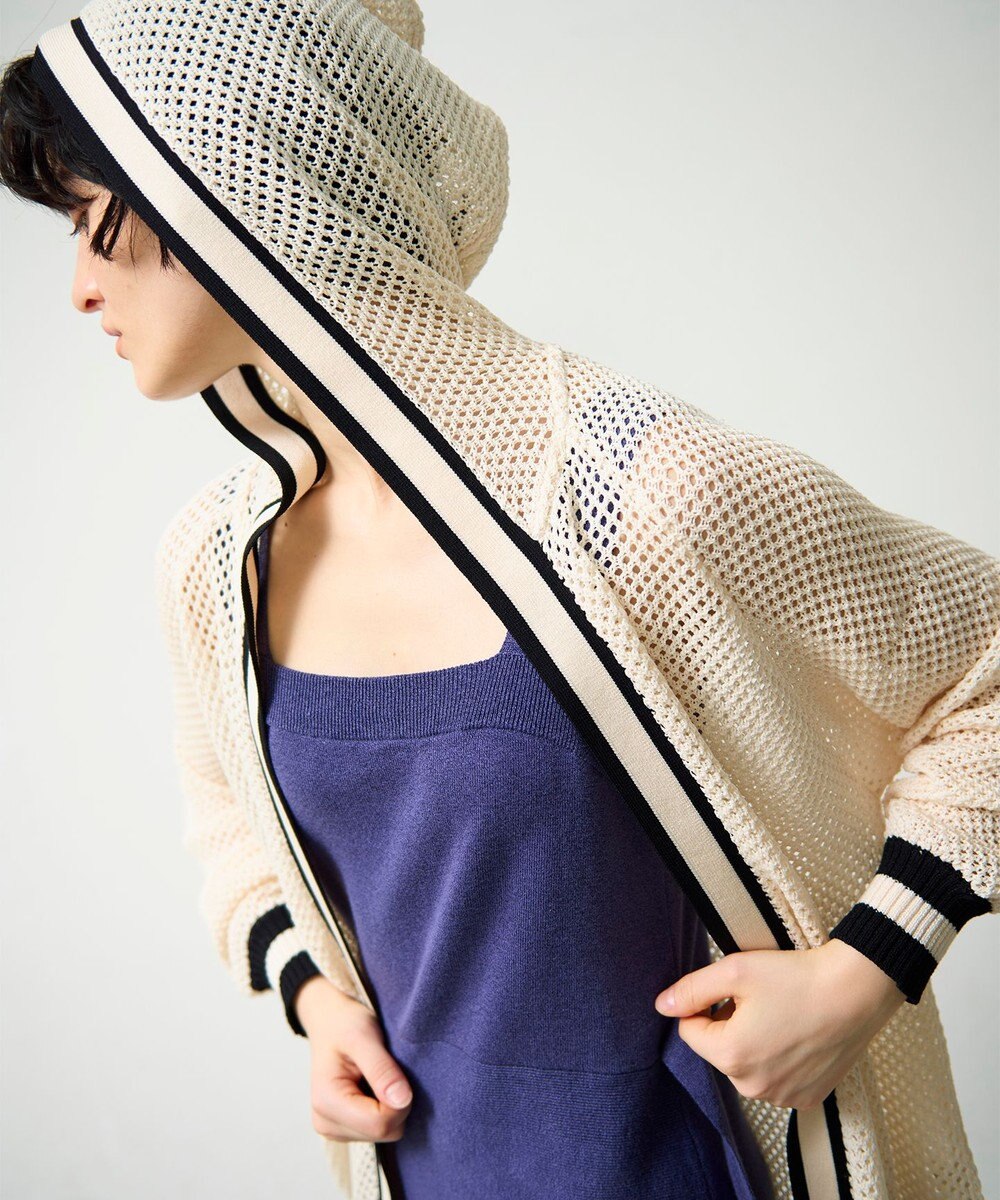 GRACE CONTINENTAL メッシュラインニットフーディ