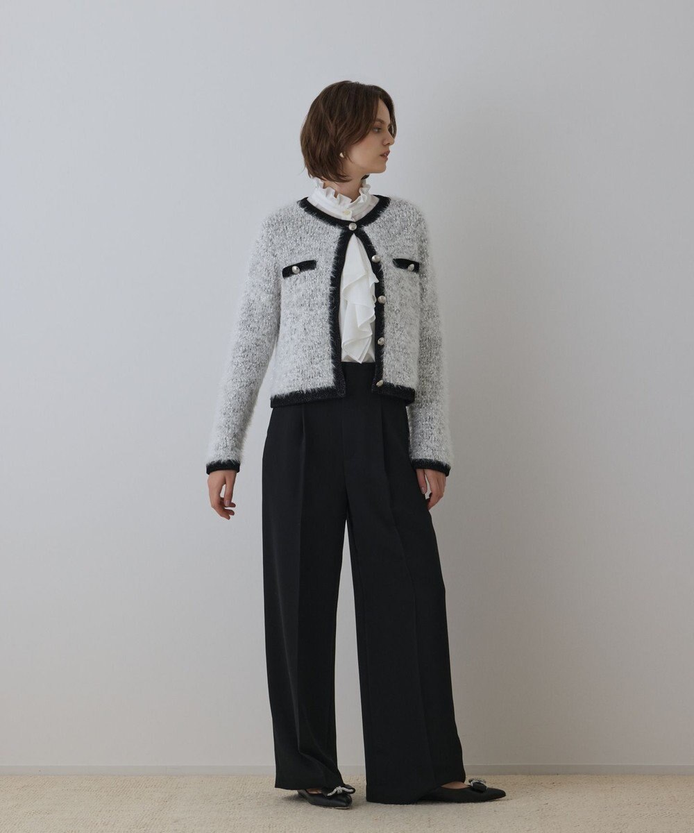 GRACE CONTINENTAL ノーカラーフェザーニットカーディガン 