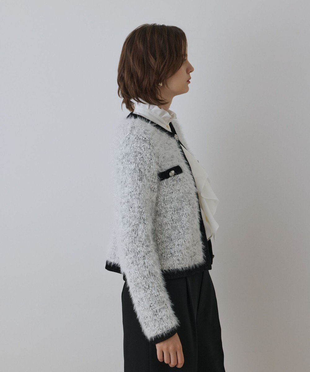 GRACE CONTINENTAL ノーカラーフェザーニットカーディガン 