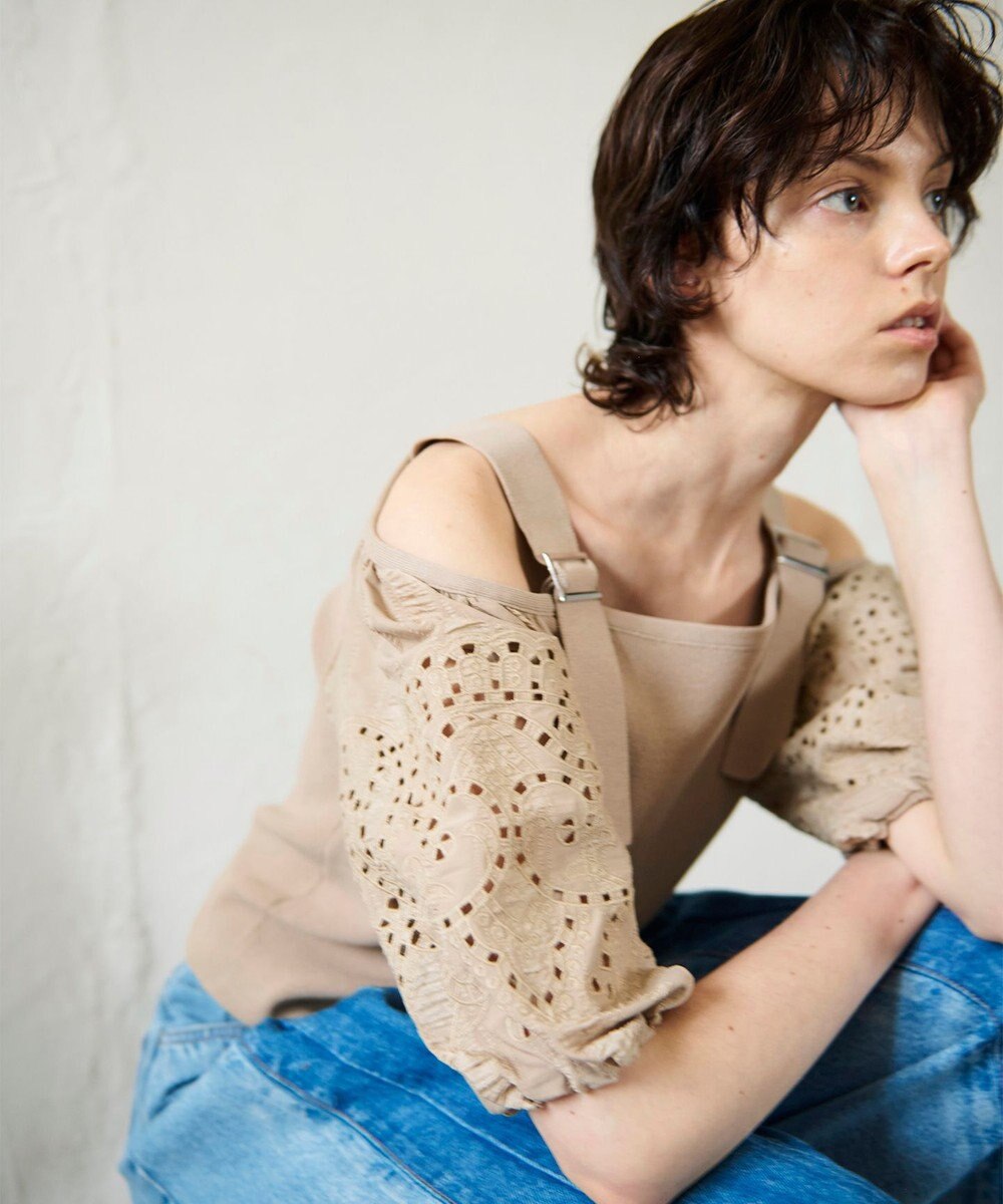 GRACE CONTINENTAL 刺繍パフスリーブニットトップ 