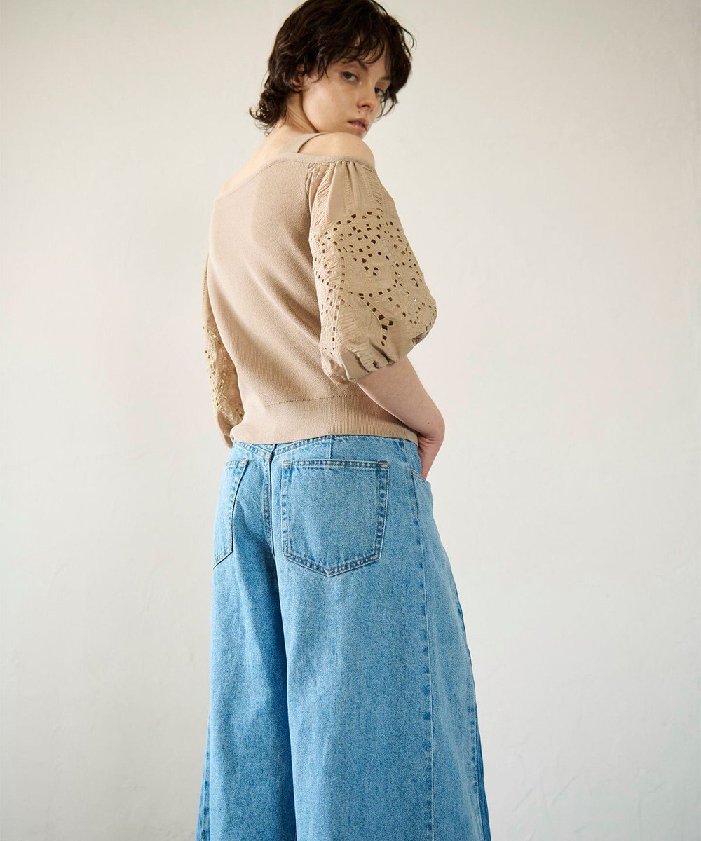 GRACE CONTINENTAL 刺繍パフスリーブニットトップ 