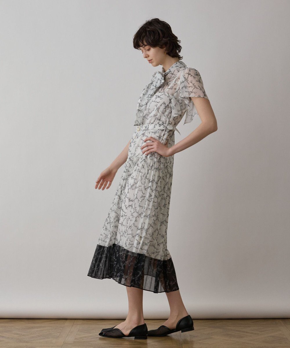 GRACE CONTINENTAL ボウタイプリーツプリントワンピース 