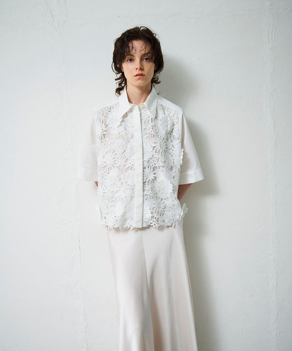 GRACE CONTINENTAL ケミカルフラワードレスシャツ ホワイト
