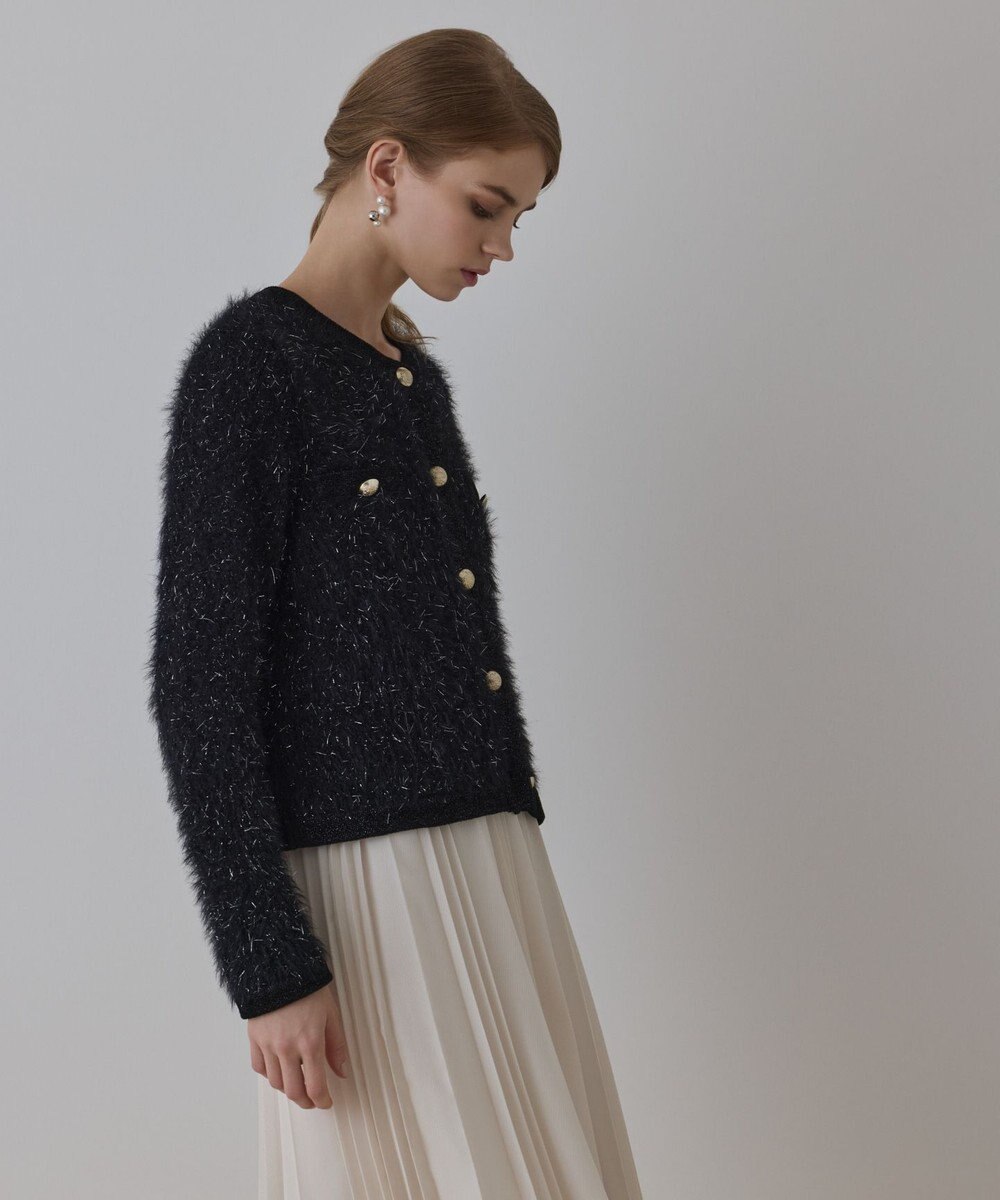 GRACE CONTINENTAL ノーカラーフェザーニットカーディガン 