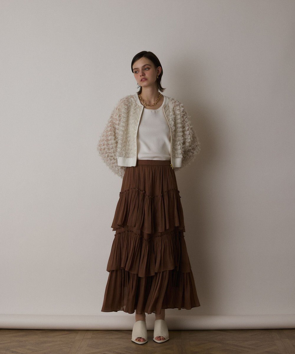 GRACE CONTINENTAL フリンジニットzipカーディガン 