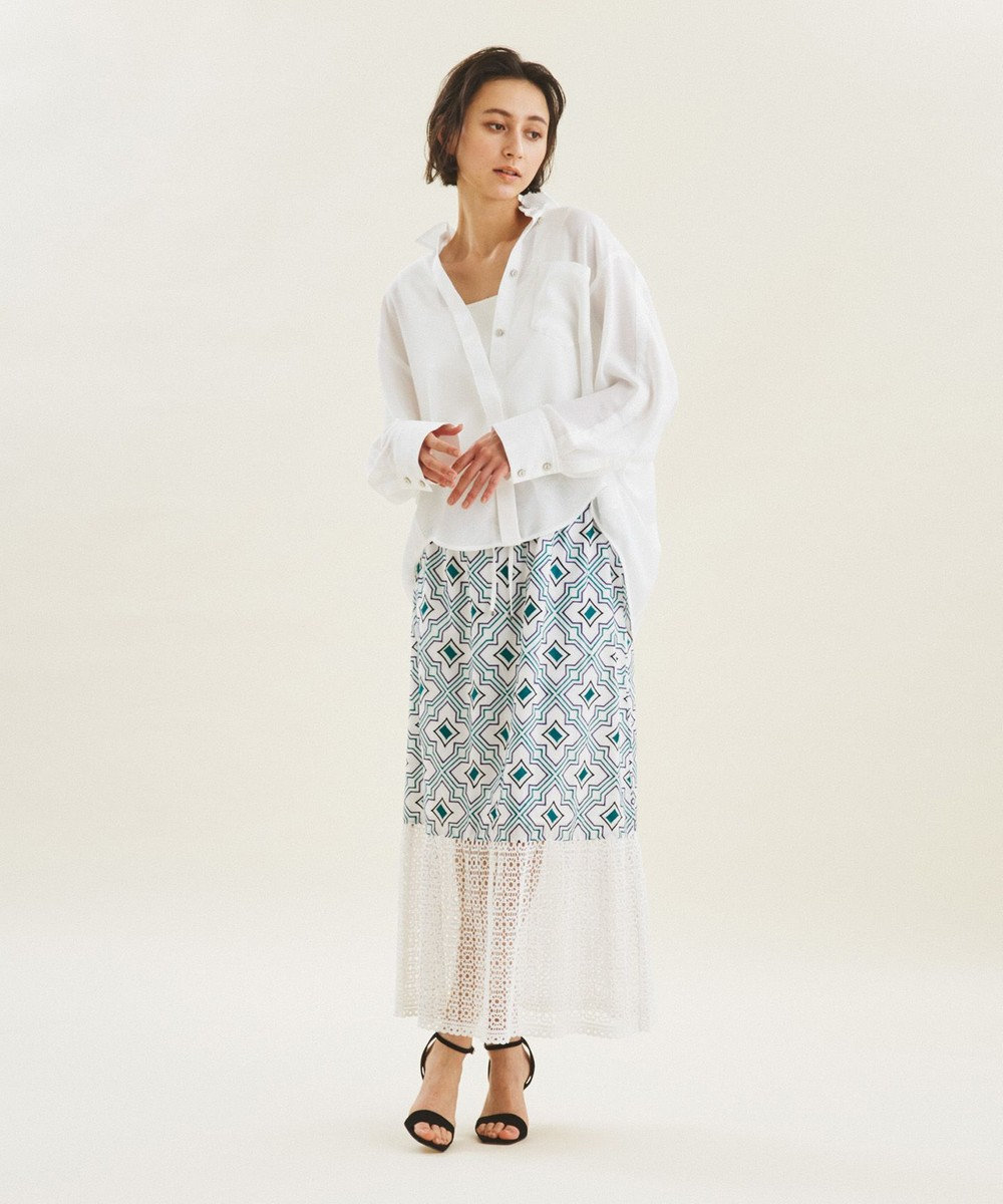 GRACE CONTINENTAL キカ刺繍ロングスカート ホワイト