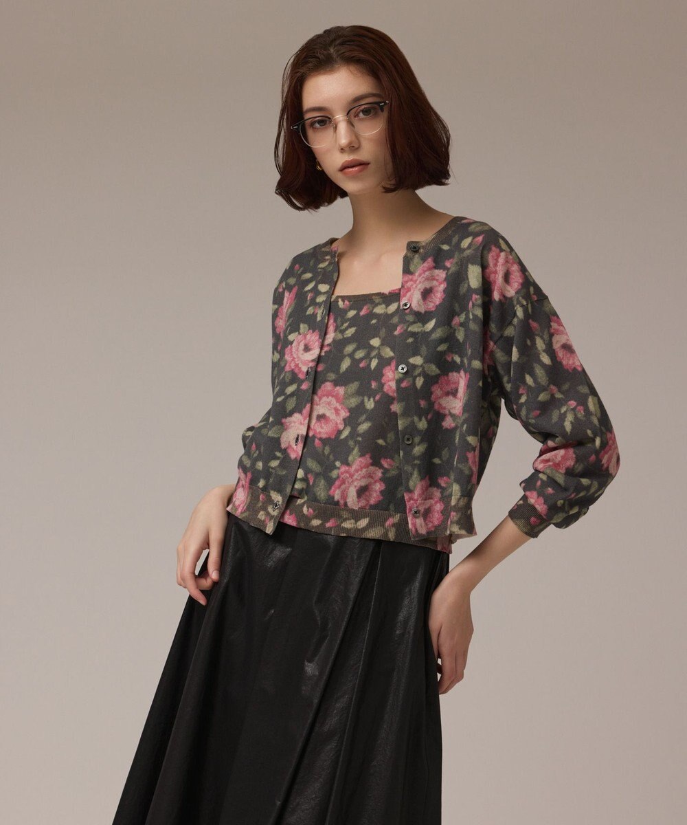 GRACE CONTINENTAL ローズプリントニットカーディガン 
