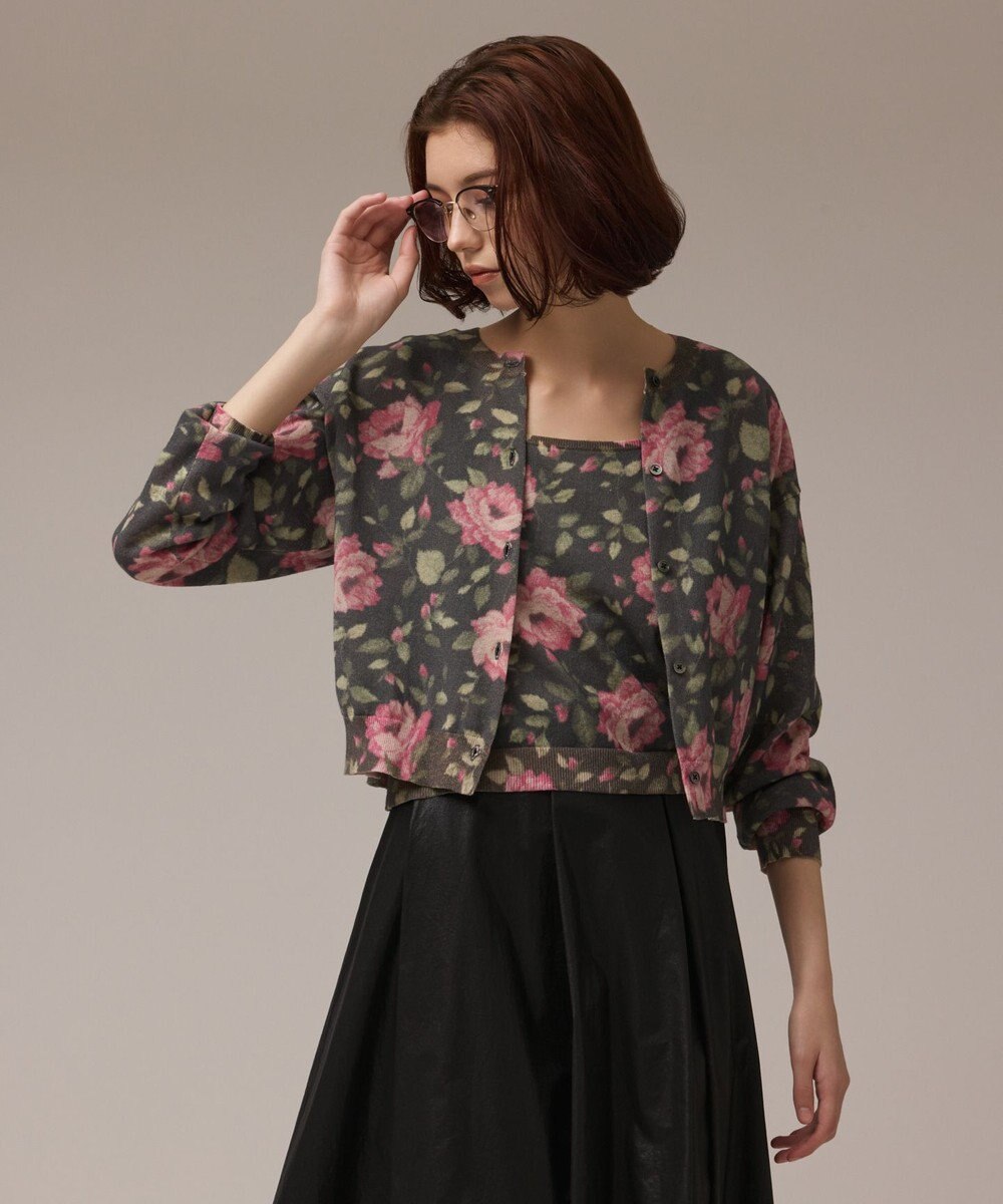 GRACE CONTINENTAL ローズプリントニットカーディガン 