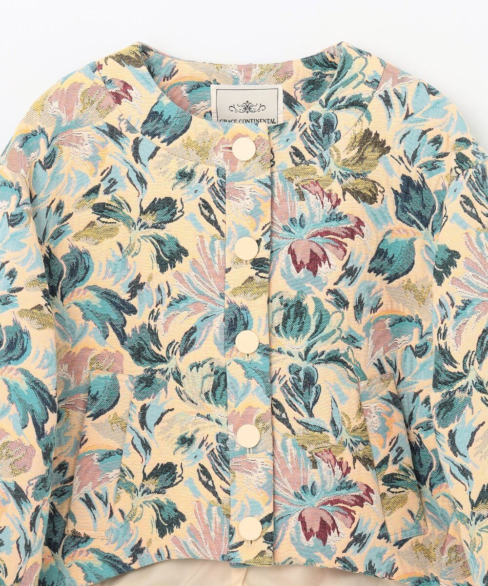 GRACE CONTINENTAL フラワージャガードノーカラージャケット 