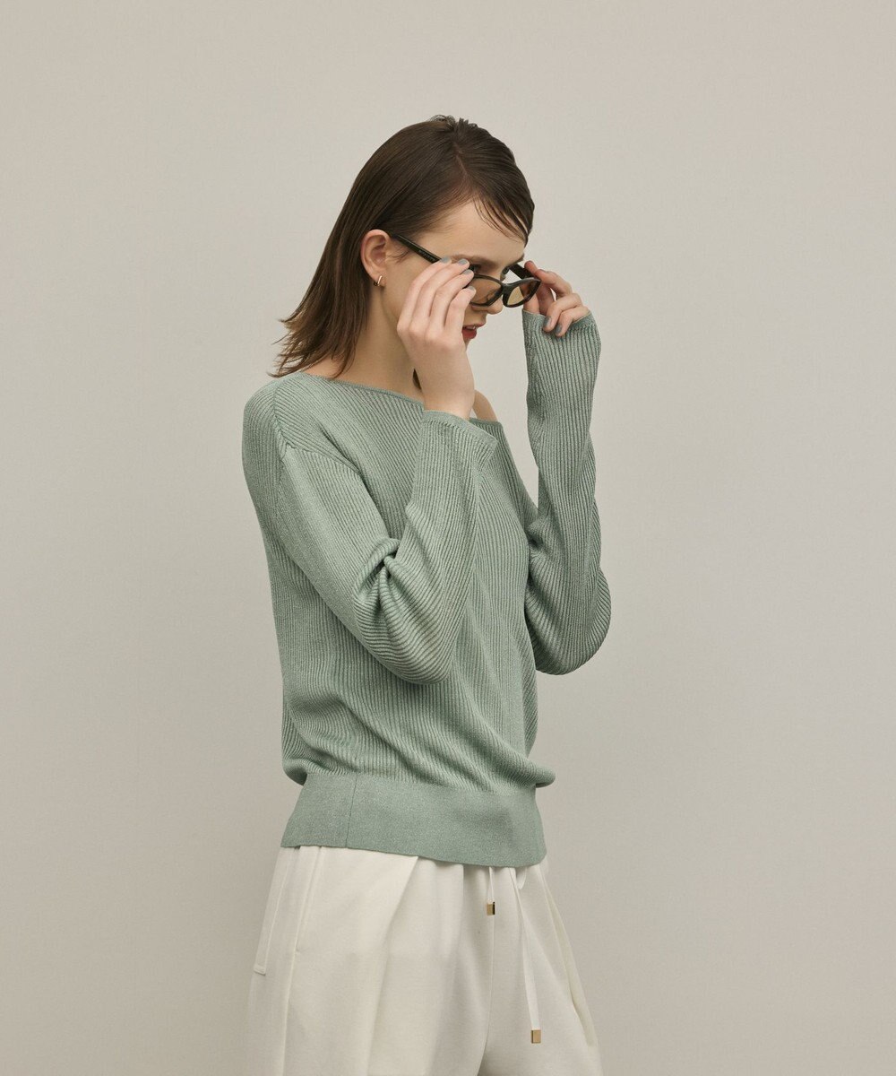 GRACE CONTINENTAL ラメリブクルーニットトップ 