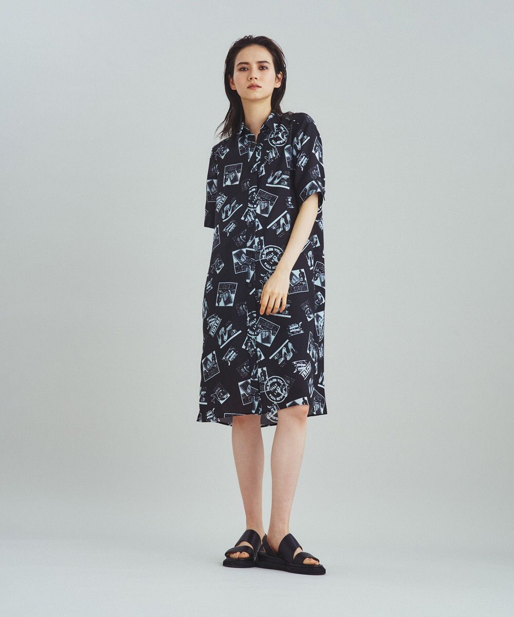 GRACE CONTINENTAL フォトプリントシャツドレス ブラック