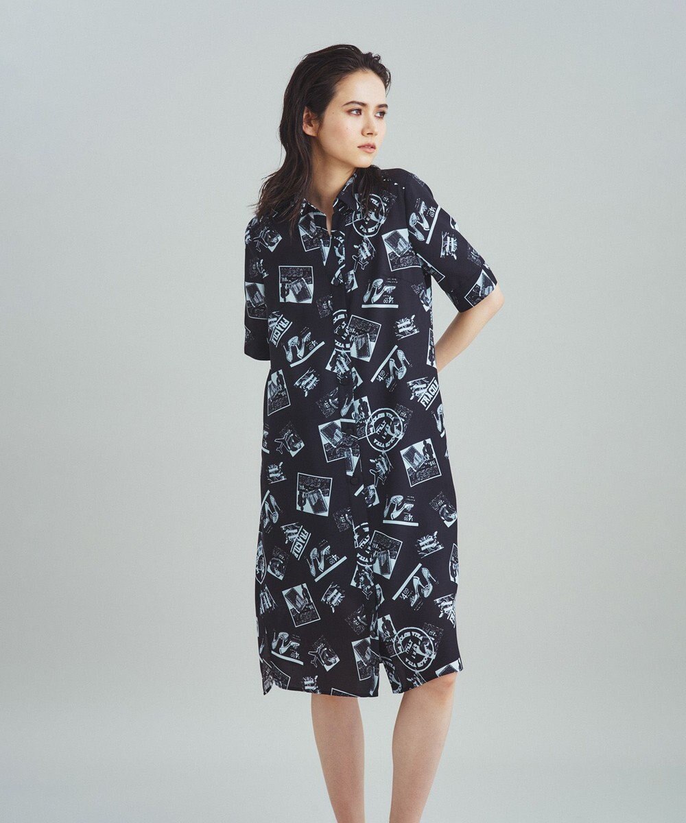 GRACE CONTINENTAL フォトプリントシャツドレス ブラック